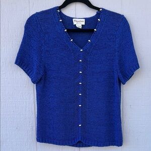 TanJay Blue Knit Beaded Top